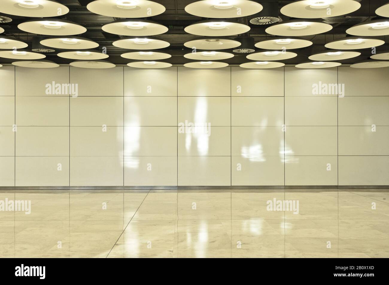 Reflective lamps inside the Barajas Airport, Terminal 4, Madrid, Spain, Stock Photo