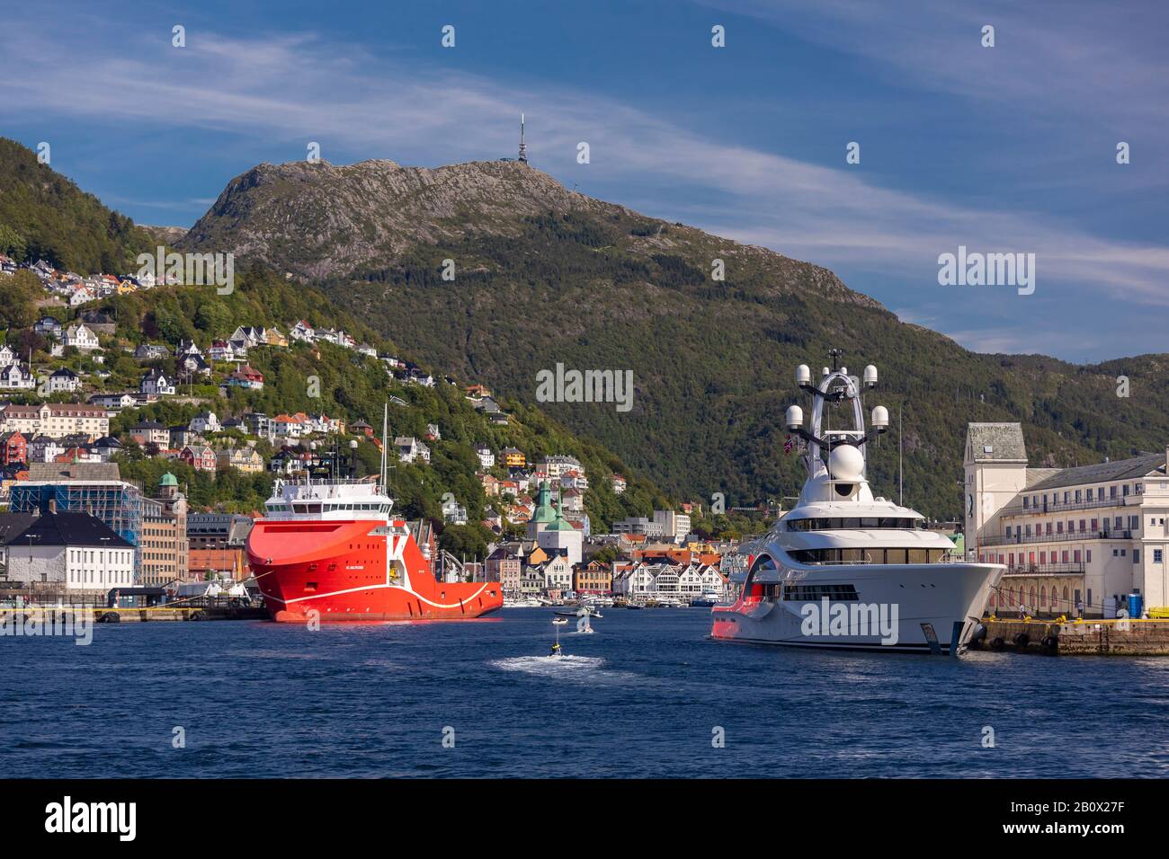 BERGEN, NORWAY - Boat triffic in Vagen Harbor. Stock Photo