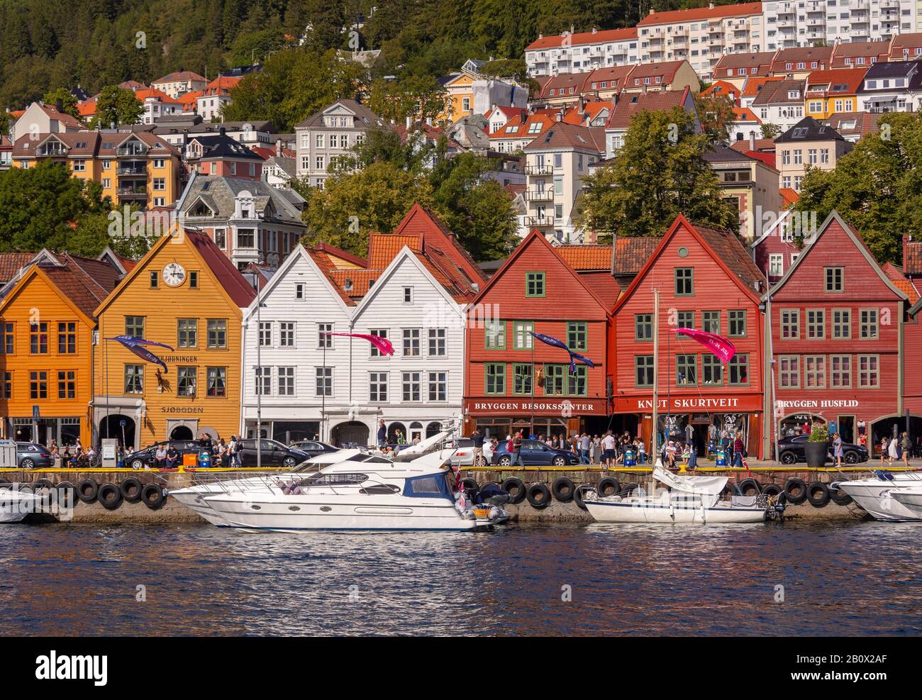 BERGEN, NORWAY - Bryggen, Hanseatic heritage buildings on dock in Vågen Harbour. A world Heritage Site. Stock Photo