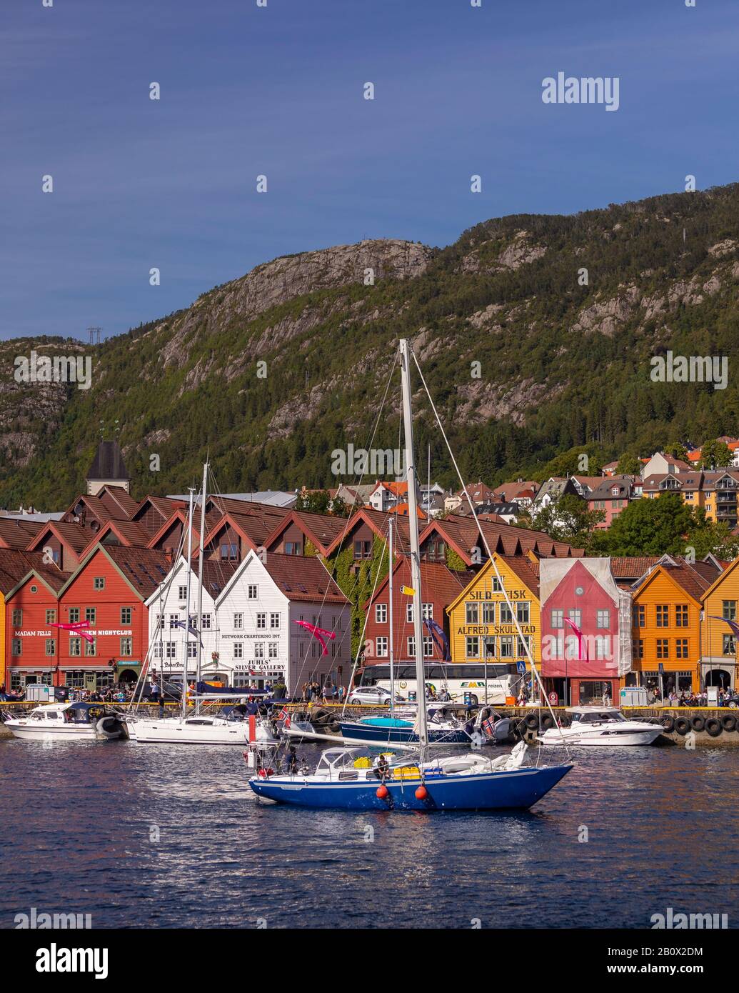 BERGEN, NORWAY - Bryggen, Hanseatic heritage buildings on dock in Vågen Harbour. A world Heritage Site. Stock Photo