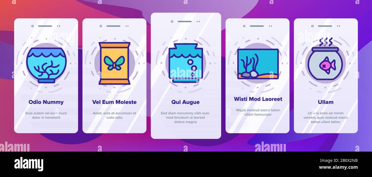 Aquarium Fish Decor Onboarding Icons Set Vector Stock Vector Image ...