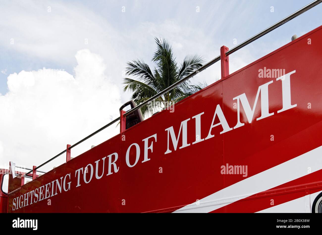 Sightseeing bus in Bayfront Park, Miami Downtown, Florida, USA, Stock Photo