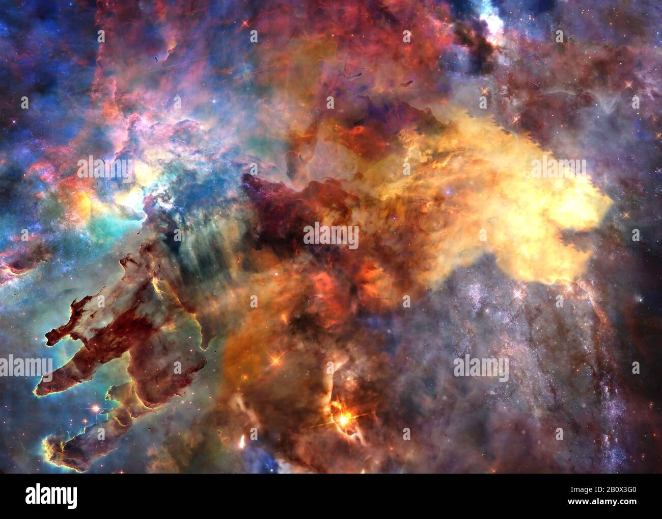 Star forming region somewhere in deep space in bright colours. Science fiction wallpaper. Elements of the image were furnished by NASA Stock Photo