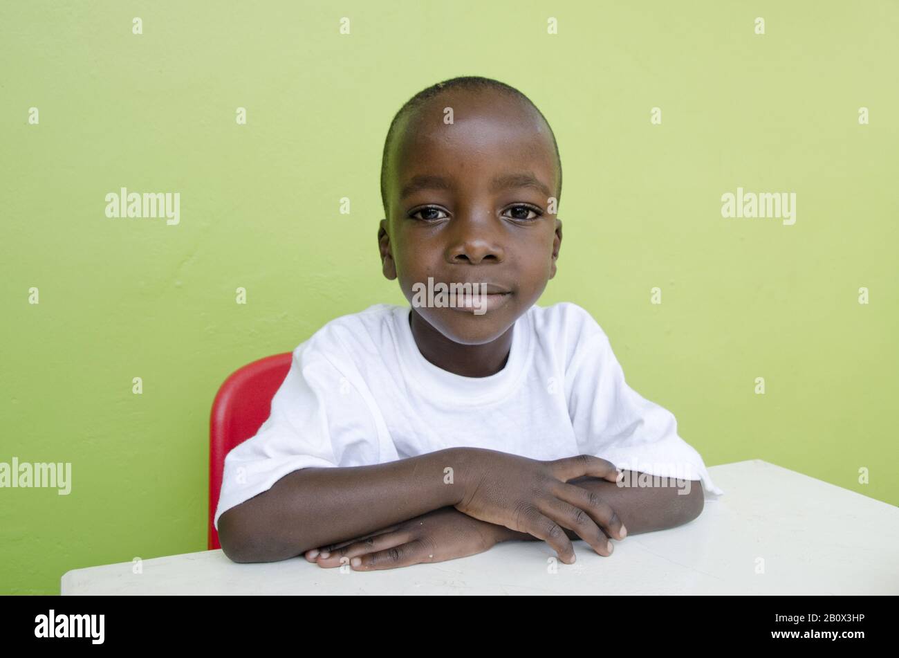 Little boy in kindergarten, Kampala, Uganda, East Africa, Africa, Stock Photo
