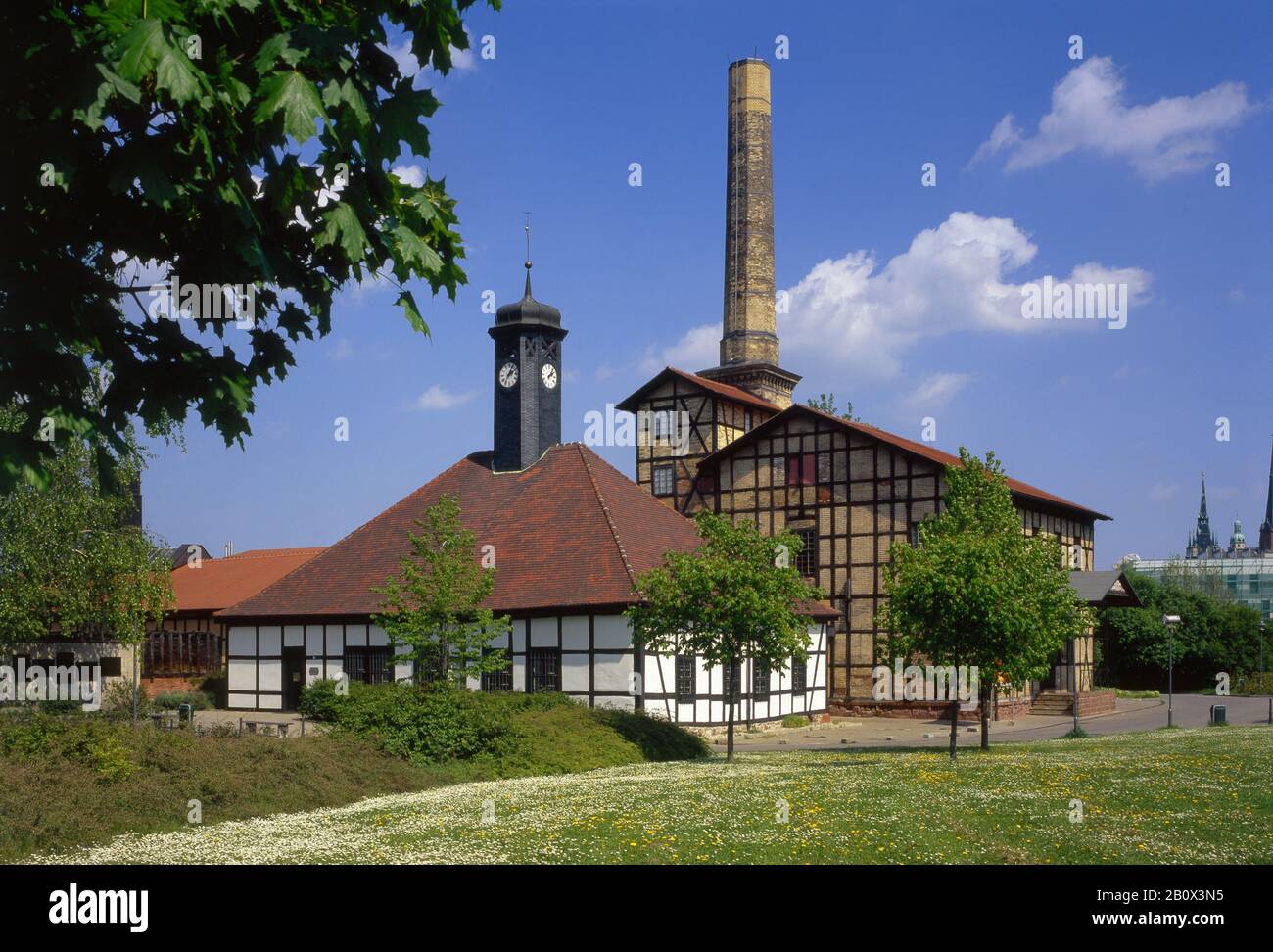 29 June 2023, Saxony-Anhalt, Halle (Saale): View of the renovated South  Boiling Hall (l) of the Salt Museum. After three and a half years of  reconstruction and renovation, the Technical Halloren- und