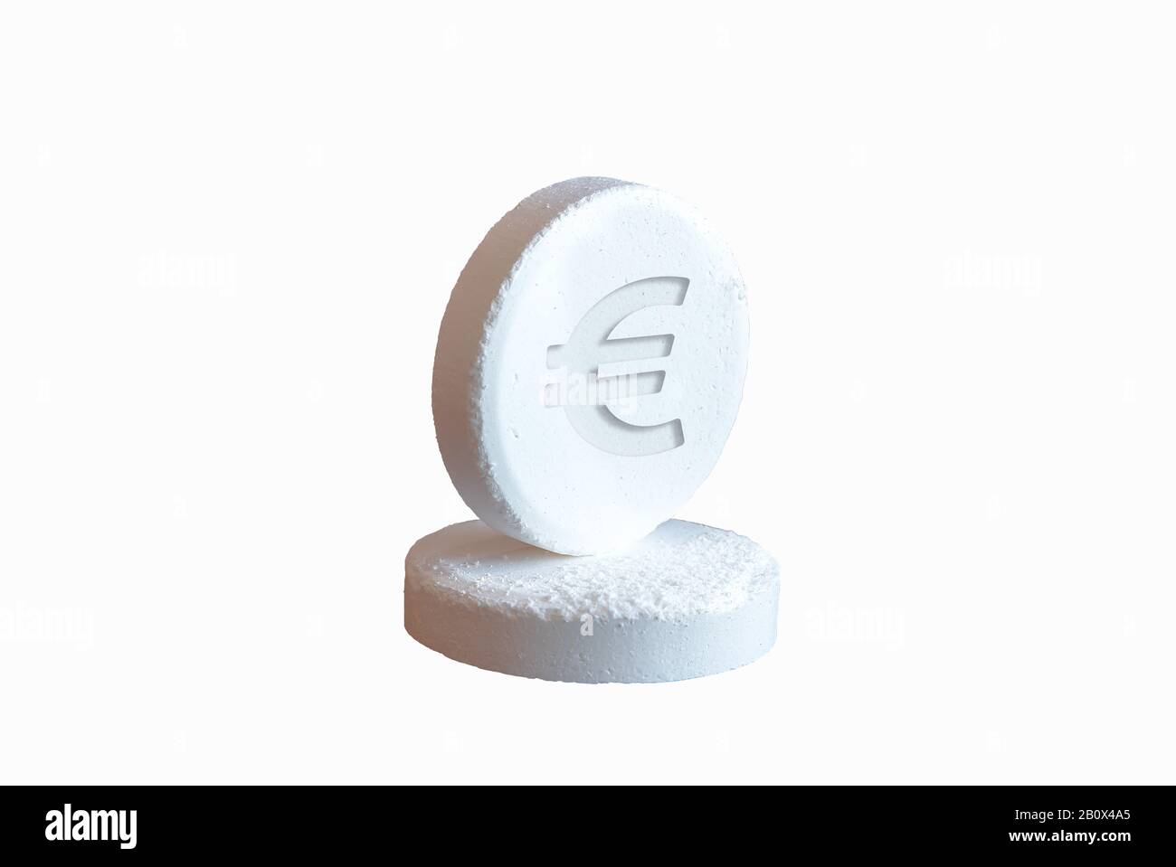 Two pills with Euro sign engraved Stock Photo