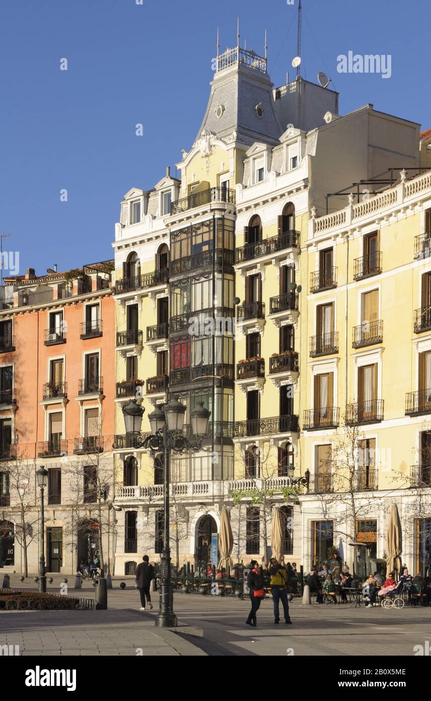 Historical row of houses, Plaza de Oriente, Madrid, Spain, Stock Photo