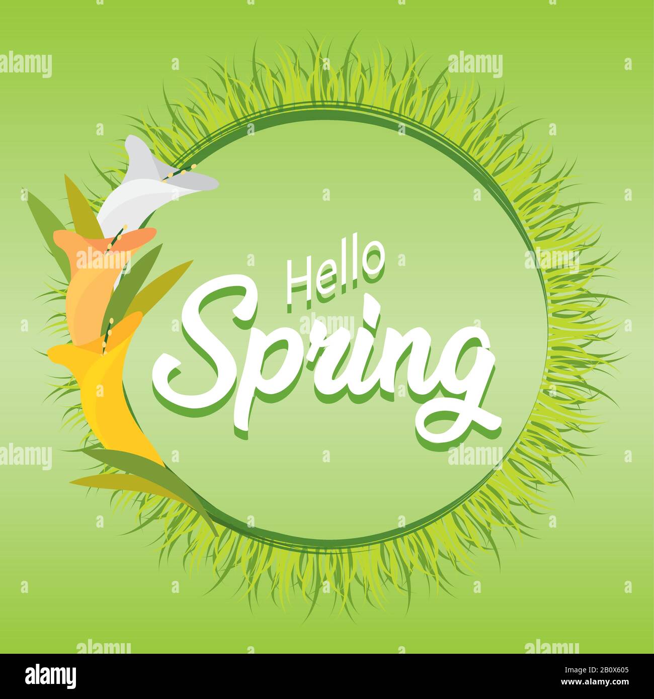 Floral frame. Hello spring text Stock Vector