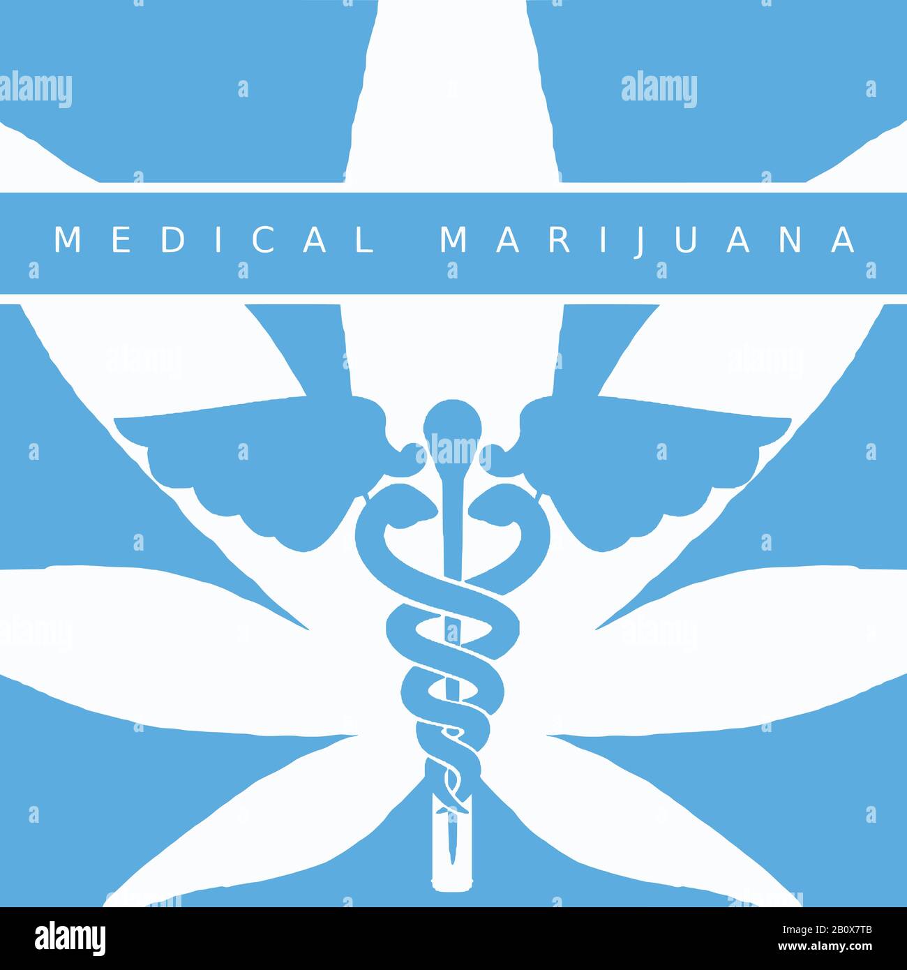 Vector logo of medical marijuana. Blue and white color scheme. Stock Vector