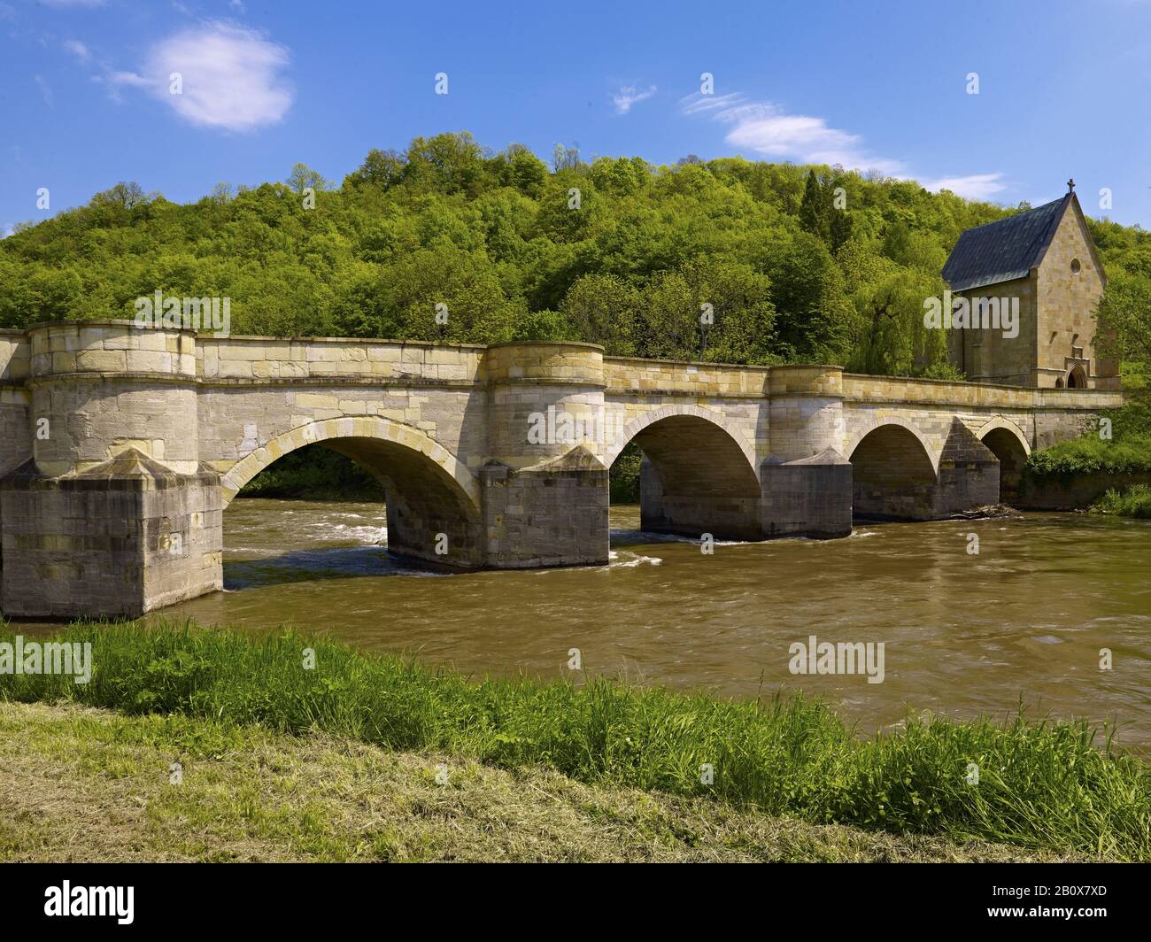 Werra bridge with Liborius chapel in Creuzburg, Thuringia, Germany ...