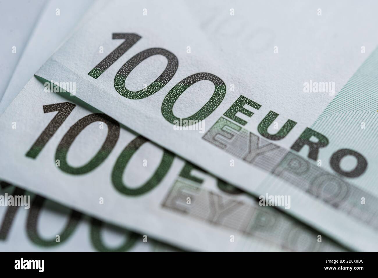 Close up of euro European Union EU currency, bills of 100 euros.  Stock Photo