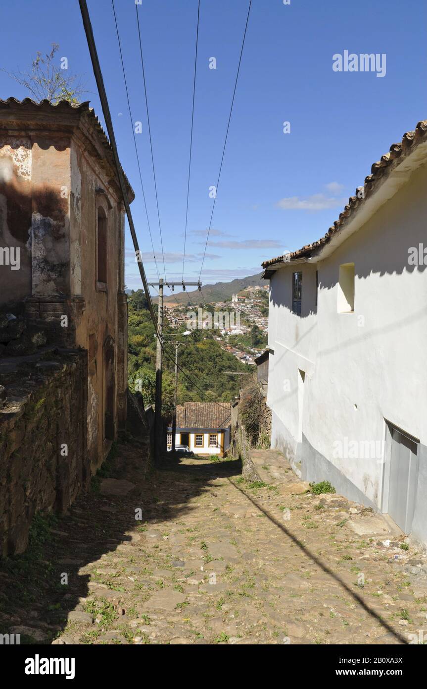 Alley in Ouro Preto's old town, Minas Gerais, Brazil, South America, Stock Photo