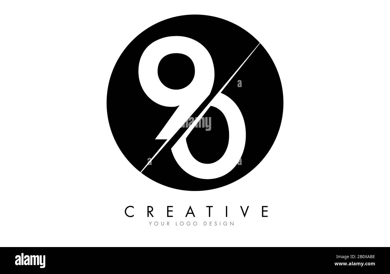90 9 0 Number Logo Design with a Creative Cut and Black Circle