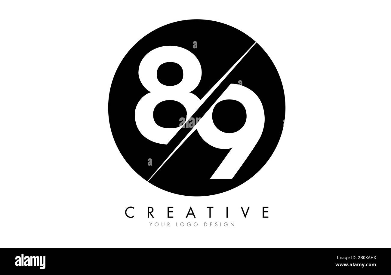 89 8 9 Number Logo Design with a Creative Cut and Black Circle Background. Creative logo design. Stock Vector