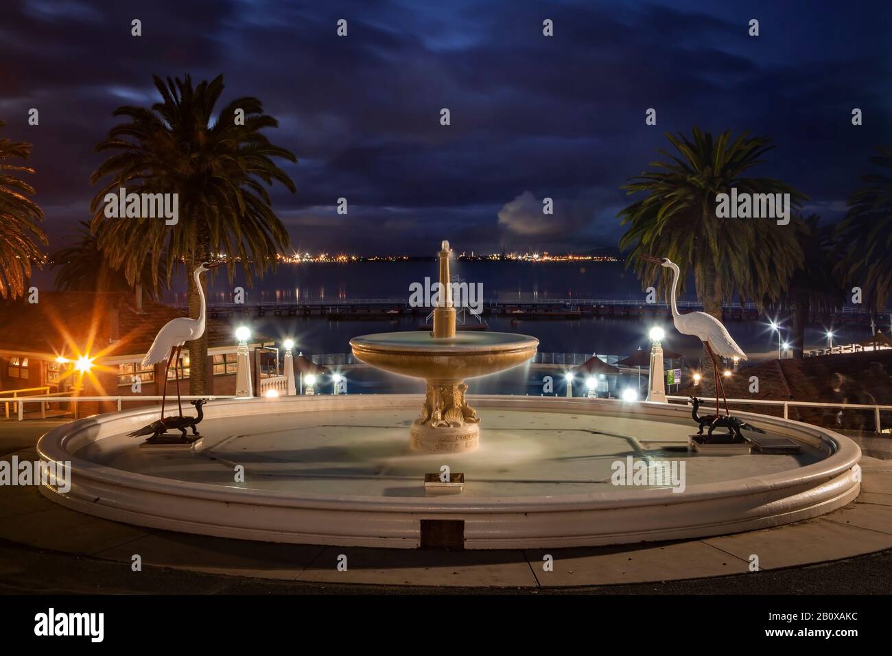 Eastern Beach Geelong fountain reserve overlooks the Corio Bay