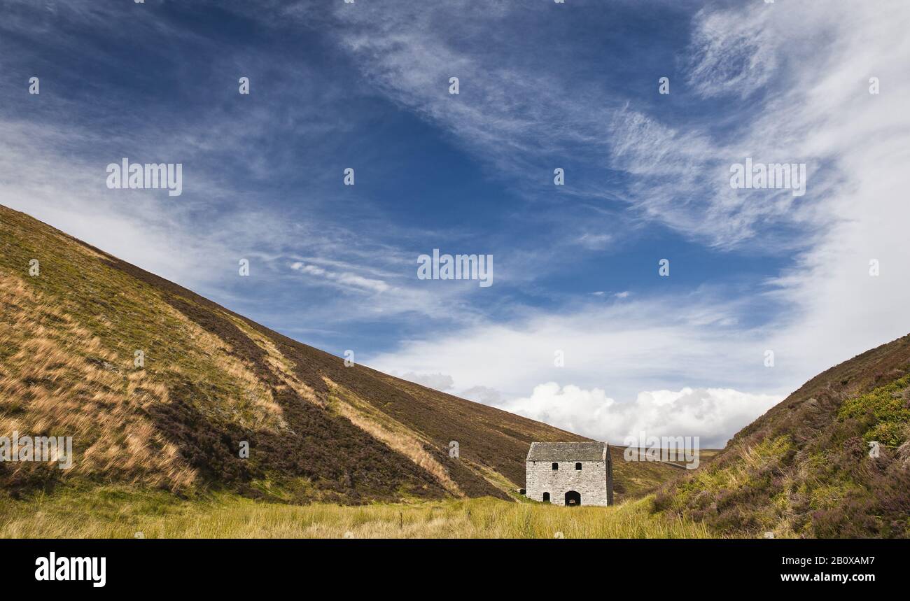 Former mine building, Lecht Mine, Glenlivet Estate, Scottish Highlands, Scotland, UK, Stock Photo