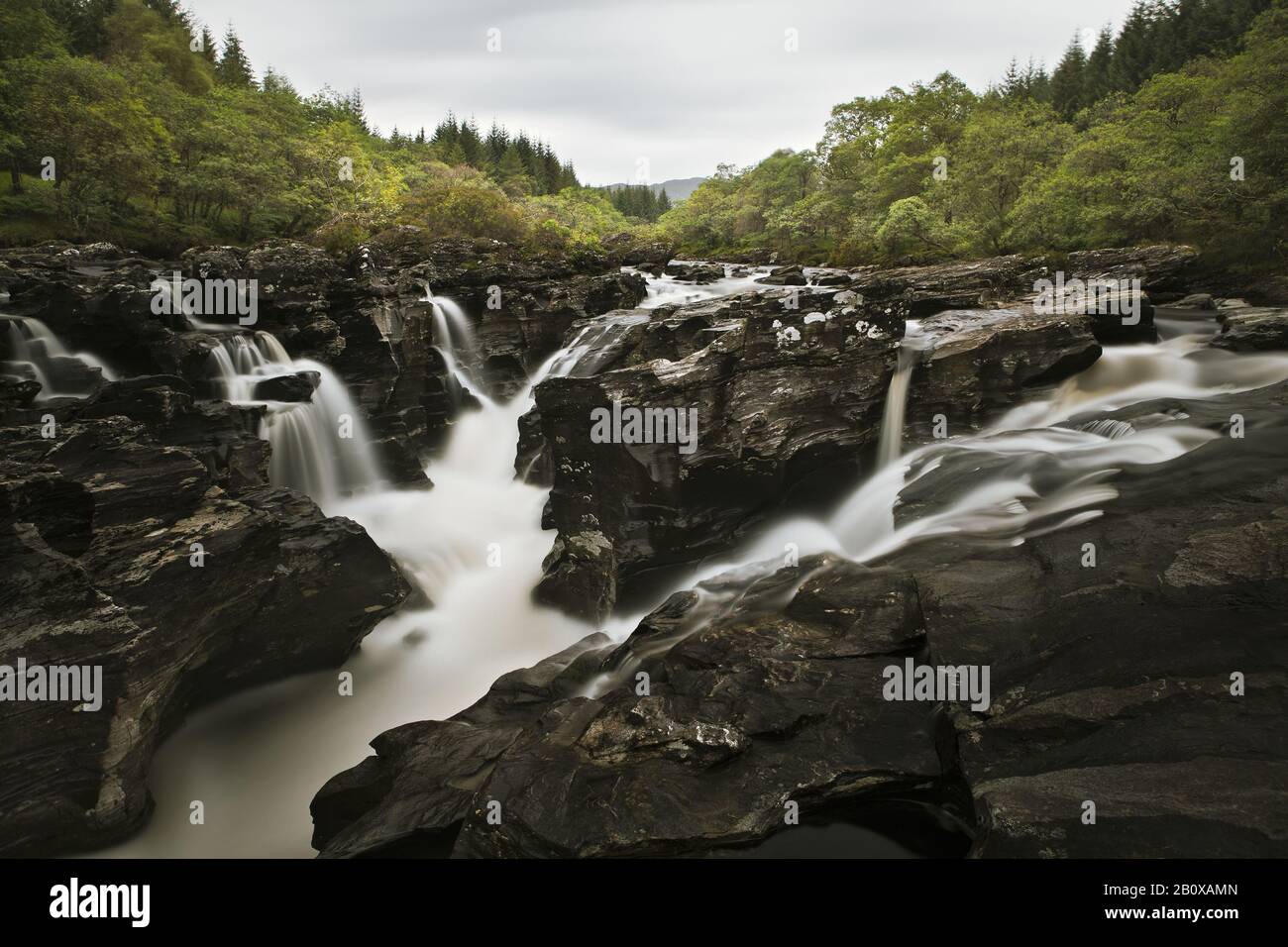 Waterfall, rapids on the Orchy River in the Scottish Highlands, Scotland, UK, Stock Photo