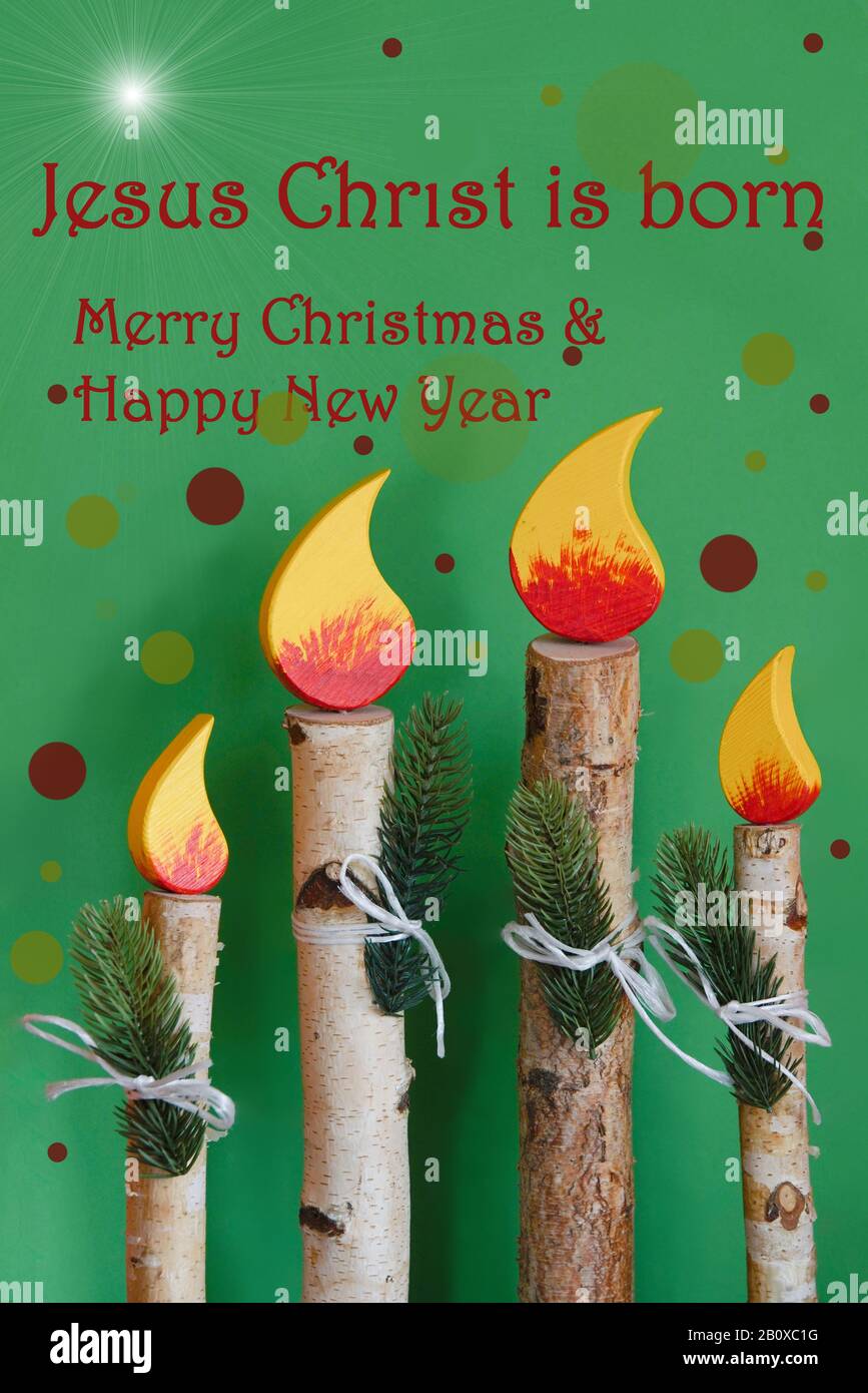 Vierter Advent - Weihnachtskarte mit Birkenholzdeko Stock Photo