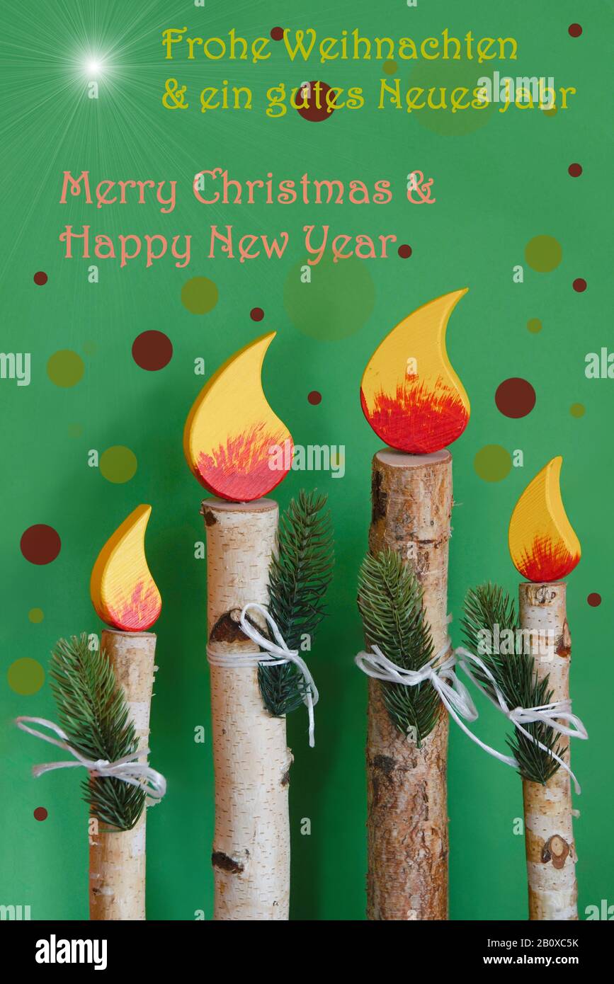 Vierter Advent - Weihnachtskarte mit Birkenholzdeko Stock Photo