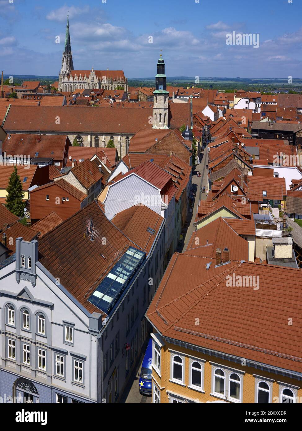 Panoramic view over the oldtown to the Kornmarktkirche and Marienkirche, Mulhouse, Germany, Stock Photo