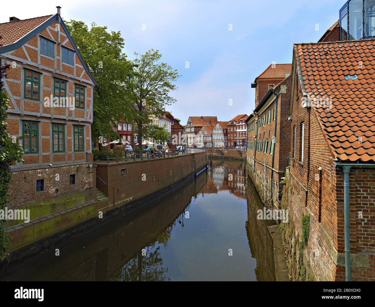 Tree house museum and Swedish storehouse at the Hanse port in Stade, Lower Saxony, Germany, Stock Photo