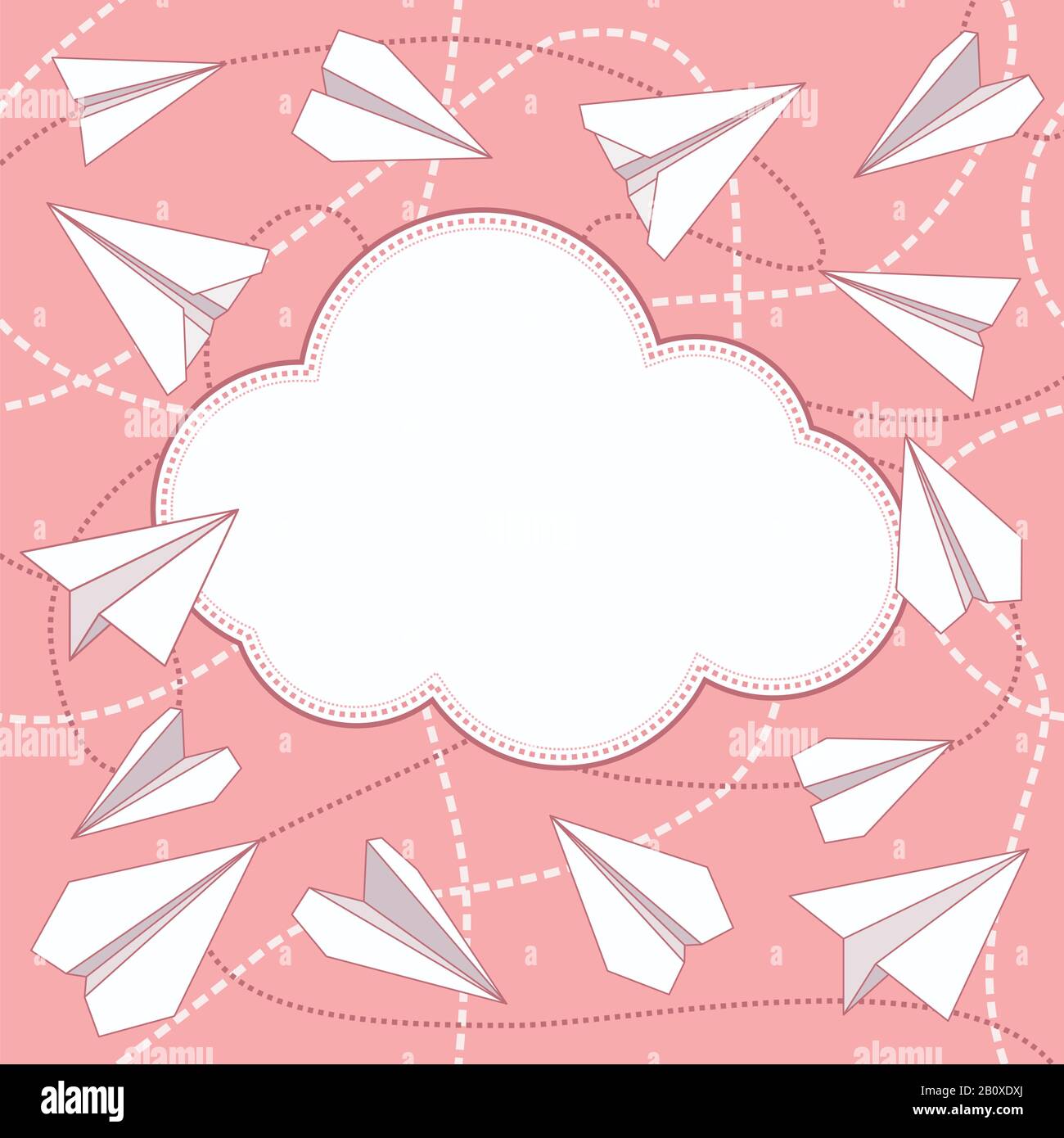Paper planes and cloud vector background. Paper airplanes flying around cloud with blank space