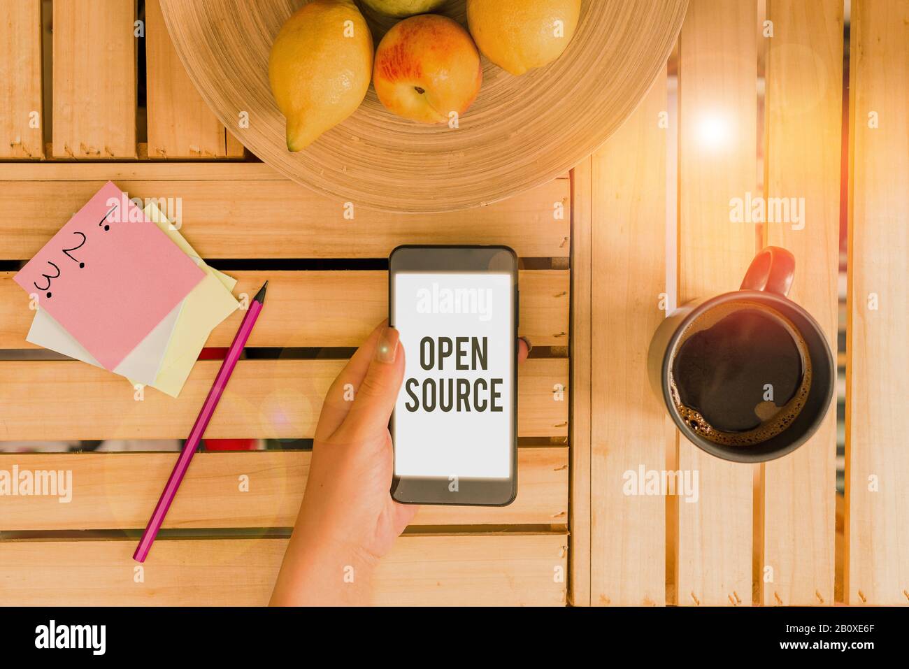 Word writing text Open Source. Business photo showcasing denoting software which original source code is made free Stock Photo