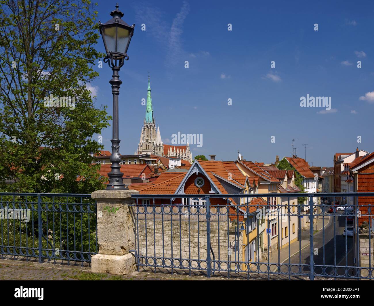 View from the Hohen Graben to the Marienkirche, Mulhouse, Thuringia, Germany, Stock Photo