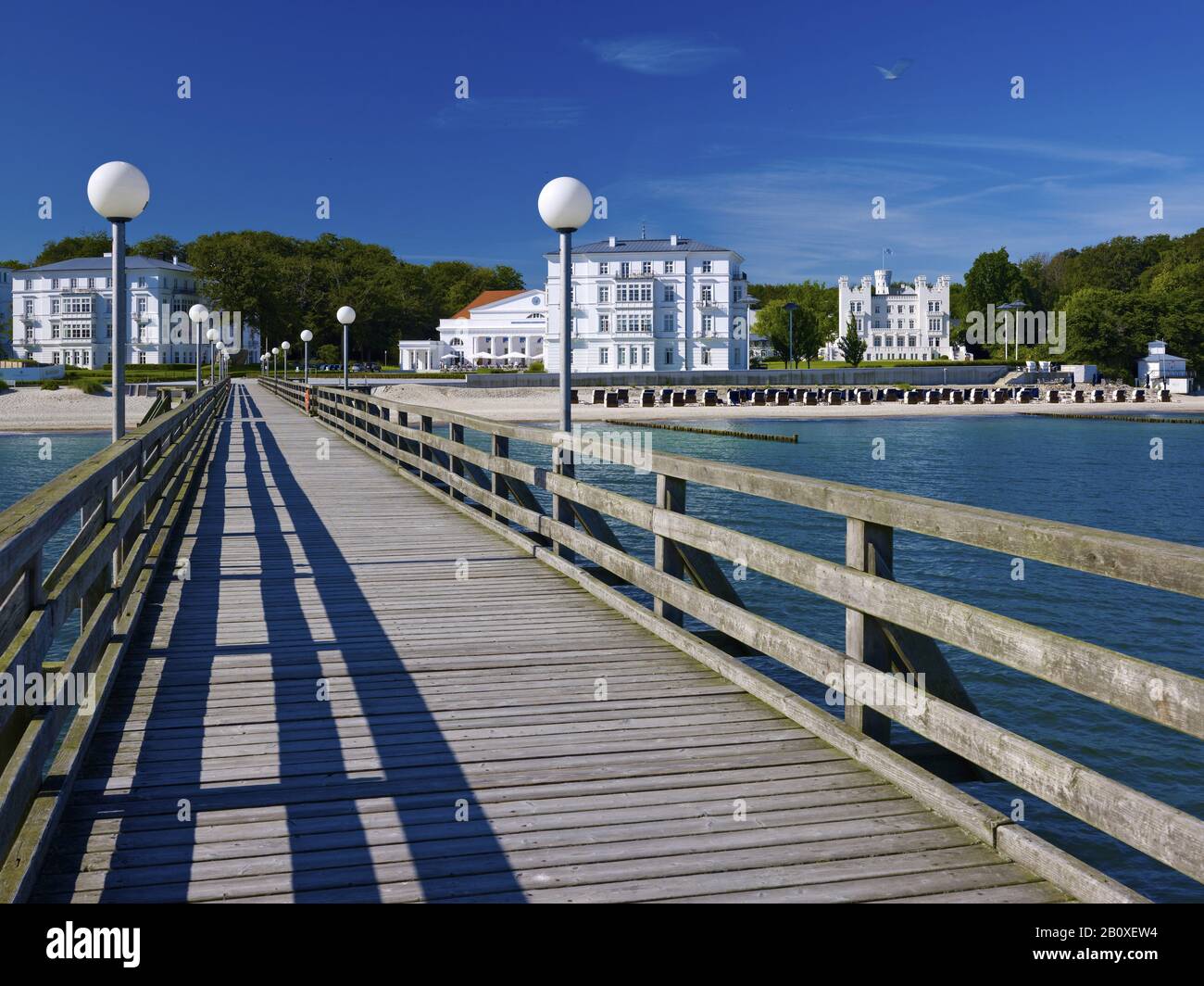 Pier with Heiligendamm seaside resort, Mecklenburg-West Pomerania, Germany, Stock Photo