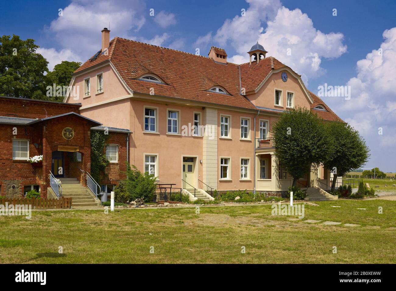 Manor house with distillery, Criewen, Lower Oder Valley, Brandenburg, Germany, Stock Photo