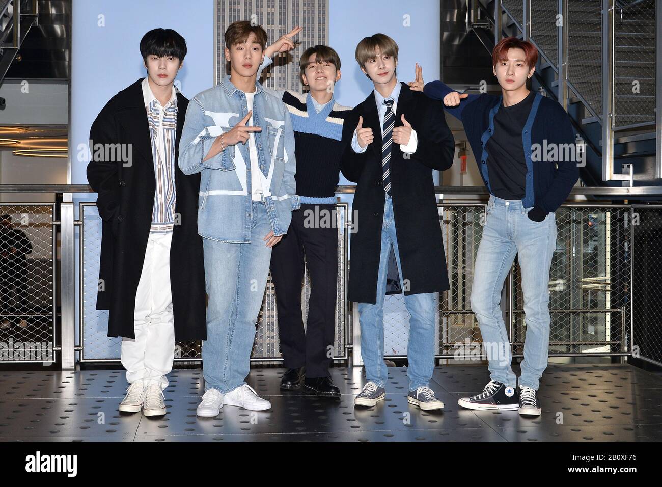 New York, USA. 21st Feb, 2020. K-pop group Monsta X visit the Empire State  Building in New York, NY, February 21, 2020. (Photo by Anthony Behar/Sipa  USA) Credit: Sipa USA/Alamy Live News