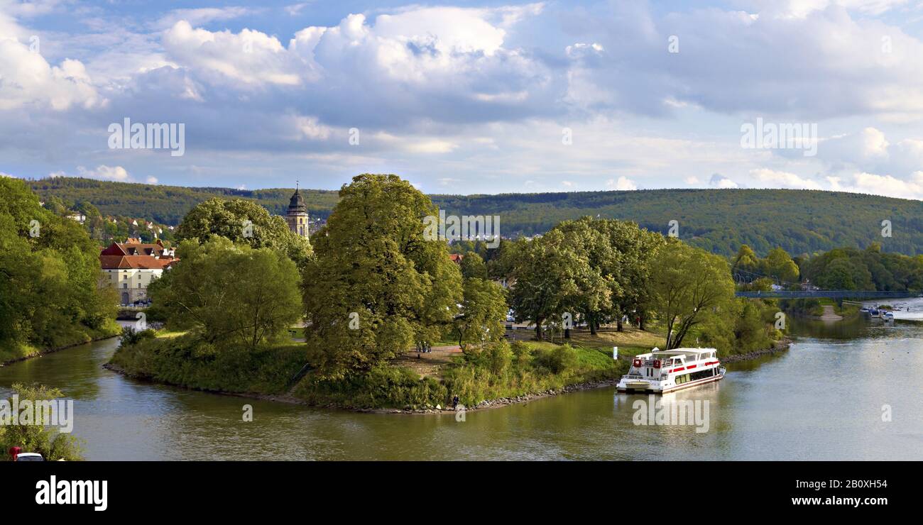 Hann.Münden at the confluence of the Werra and Fulda to the Weser, Lower Saxony, Germany, Stock Photo