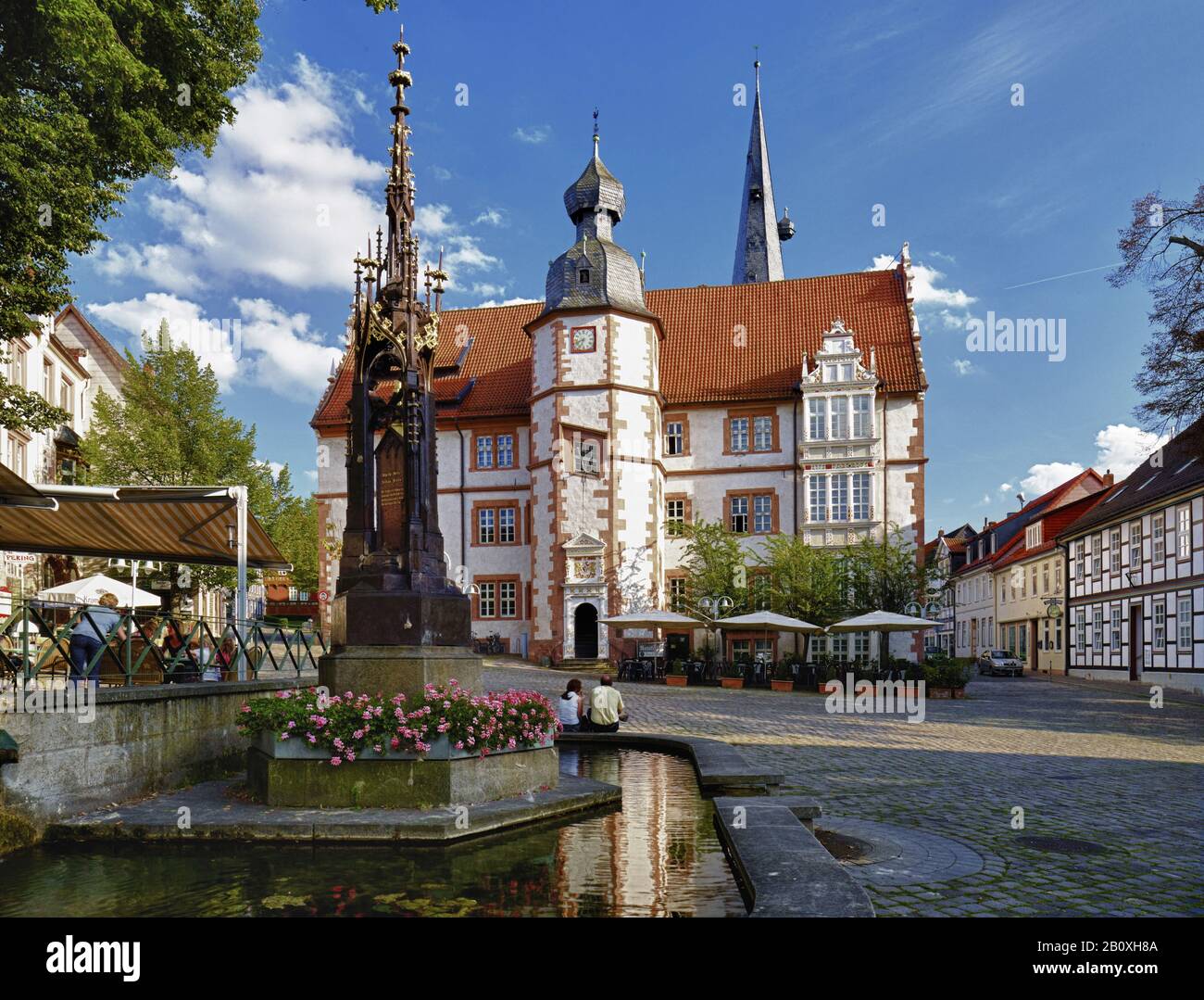 Town hall at the market in Alfeld / Leine, Hildesheim district, Lower Saxony, Germany, Stock Photo
