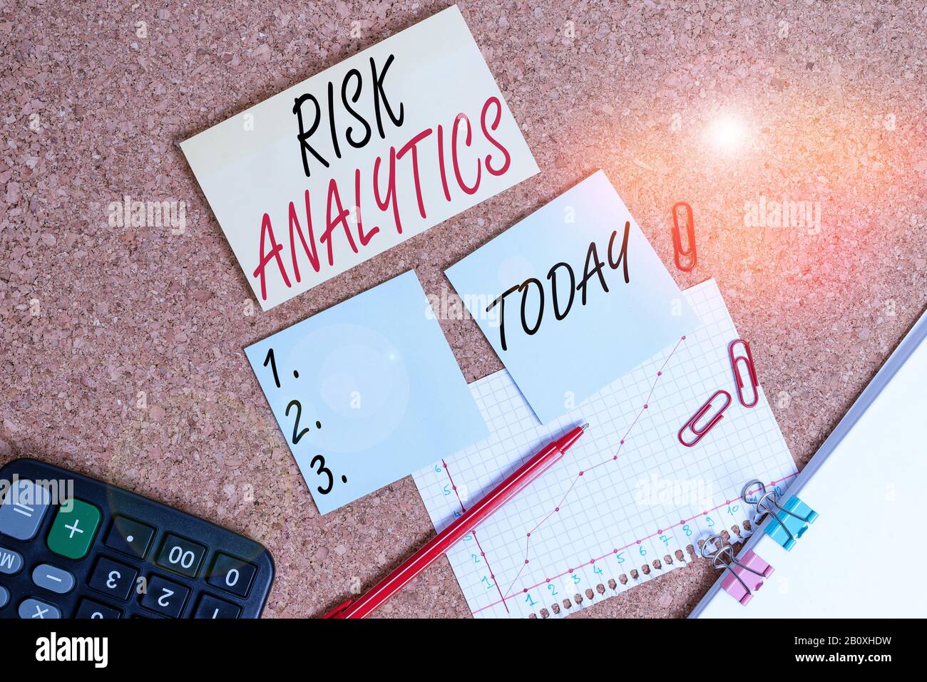 Handwriting text Risk Analytics. Conceptual photo study of underlying ...