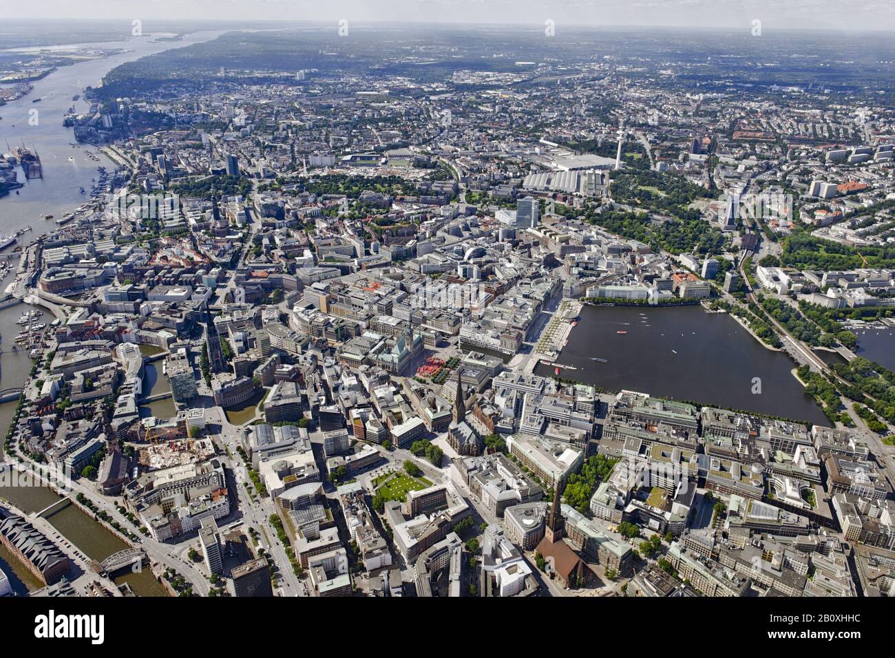 Downtown with Binnenalster, Hanseatic City of Hamburg, Germany Stock ...