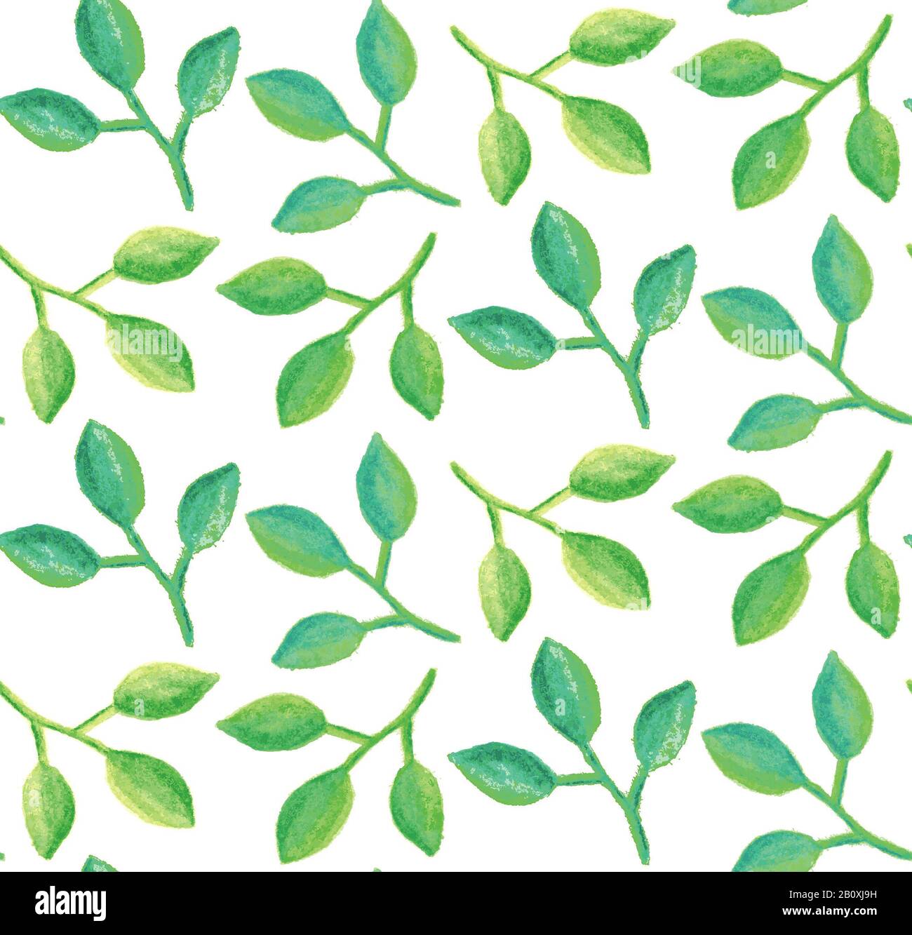 Seamless watercolor green leaves pattern design, white background Stock ...