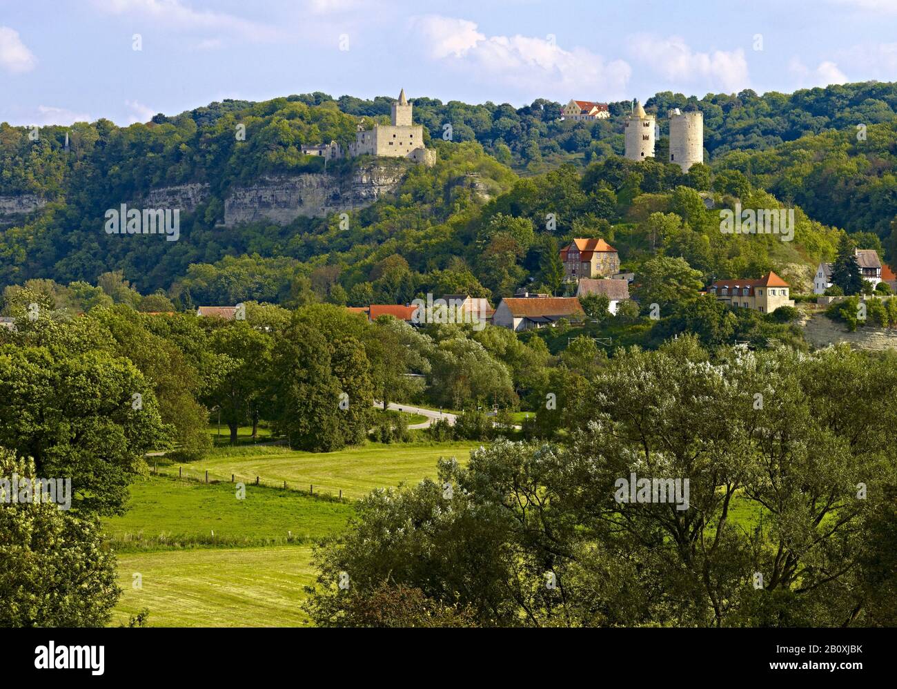 Rudelsburg and Saaleck Castle, Saaleck, Saxony-Anhalt, Germany, Stock Photo