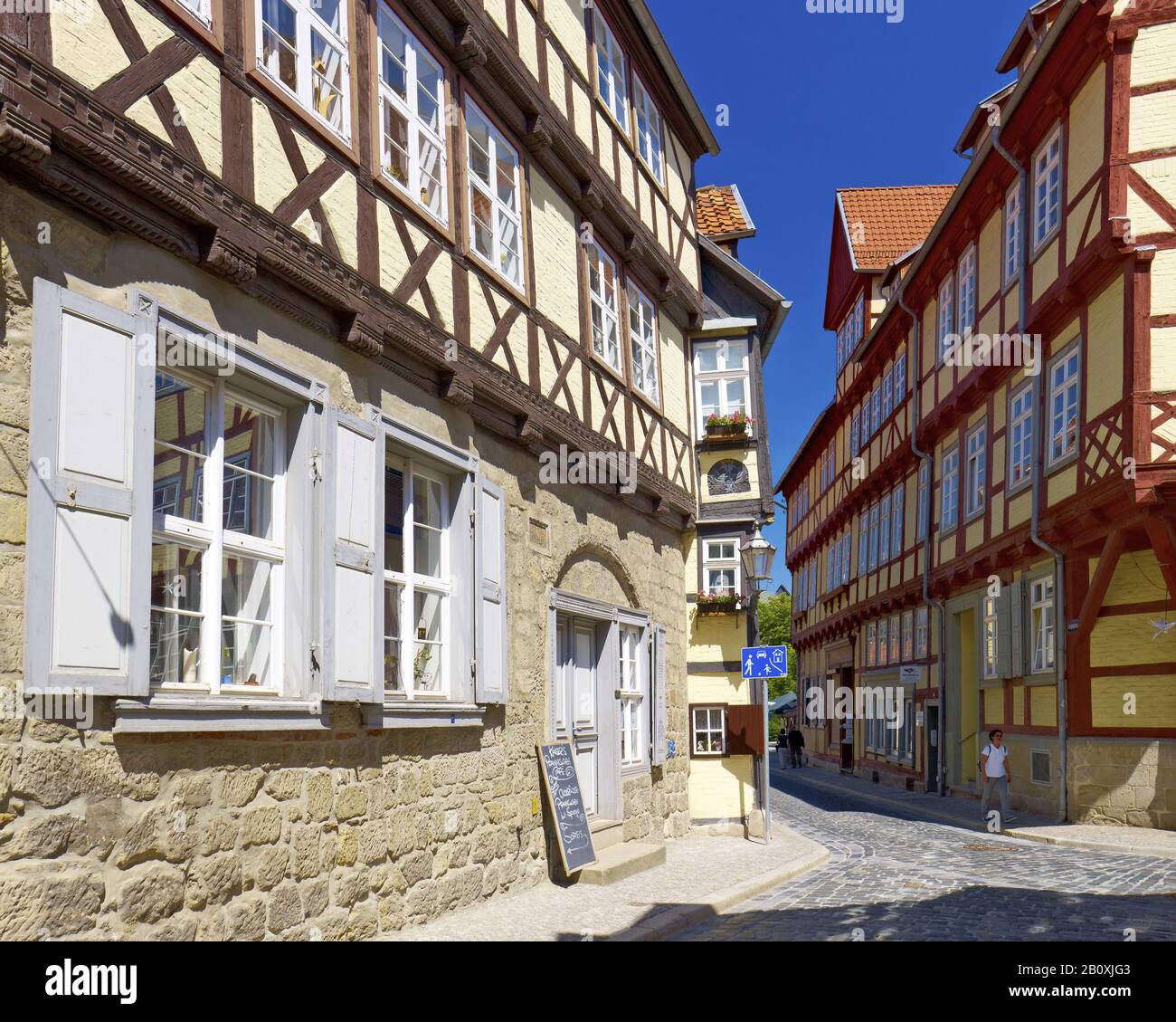 Half-timbered houses, Lange Gasse, Quedlinburg, Saxony-Anhalt, Germany, Stock Photo