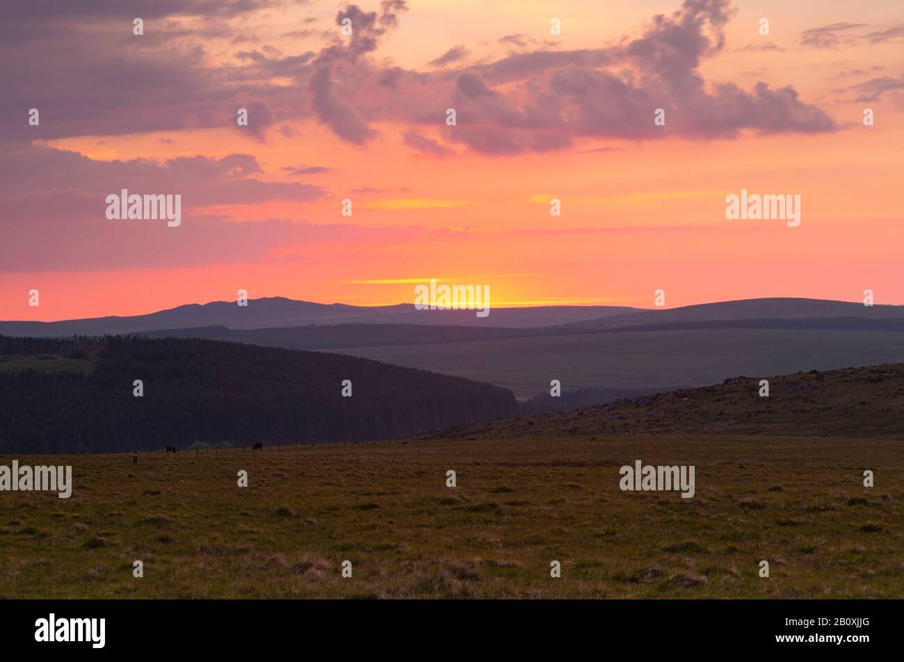 Sunset over Brown Willy Bodmin Moor Stock Photo