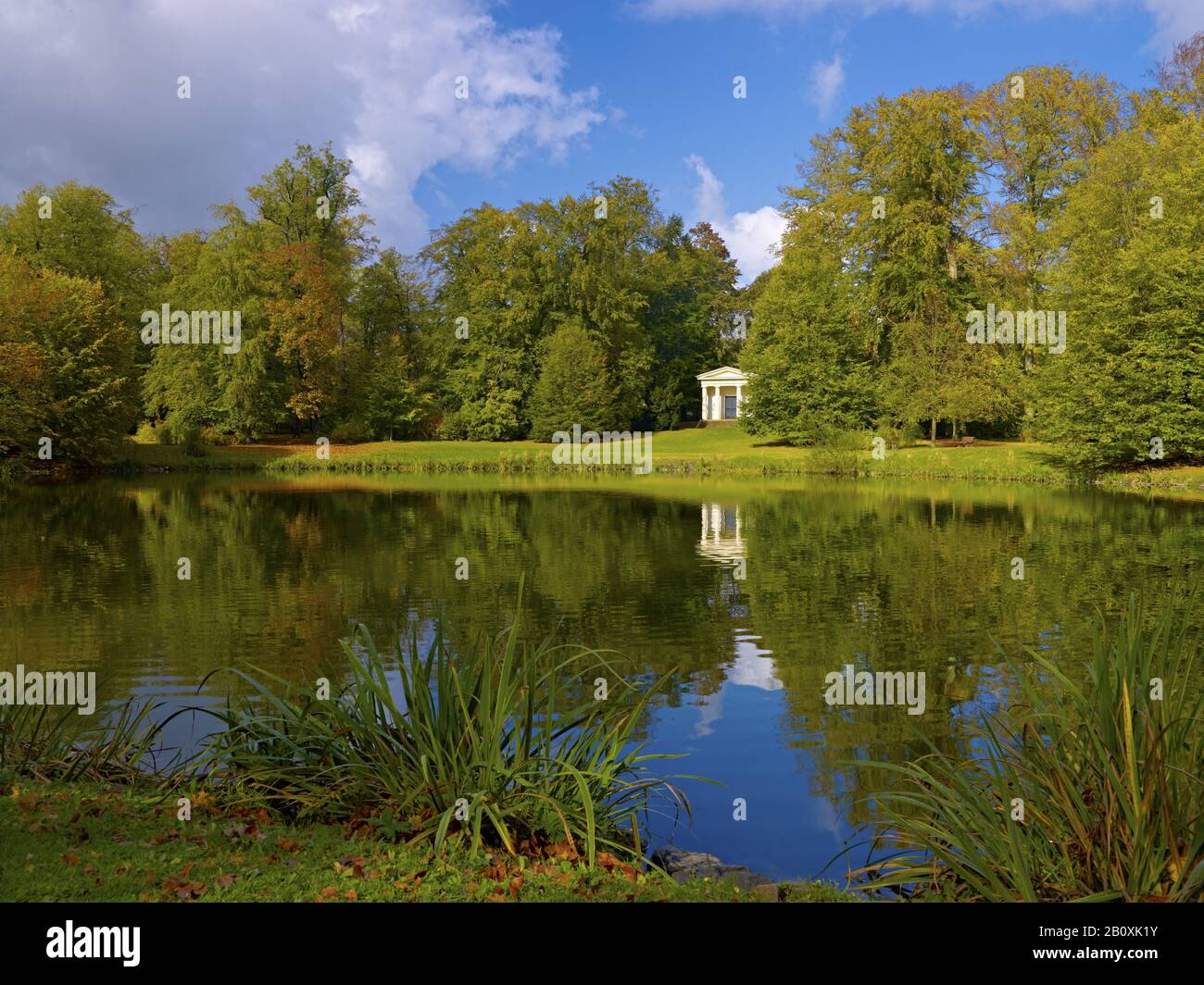 Mercury Temple and Large Park Pond in Gotha Castle Park, Gotha, Thuringia, Germany Stock Photo