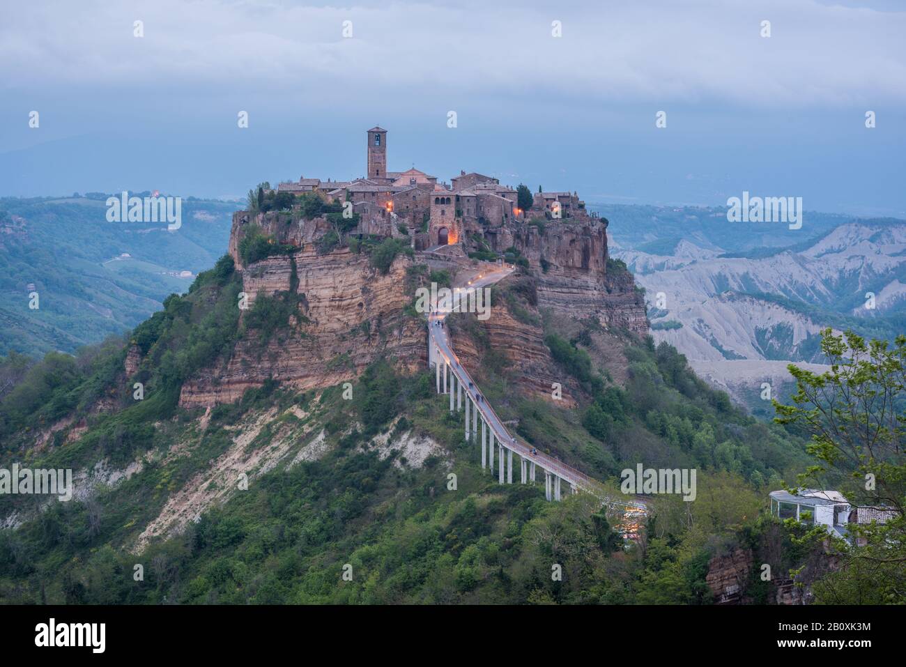 Blue hour at ghost town Civita di Bagnoregio in Lazio Italy at evening Stock Photo