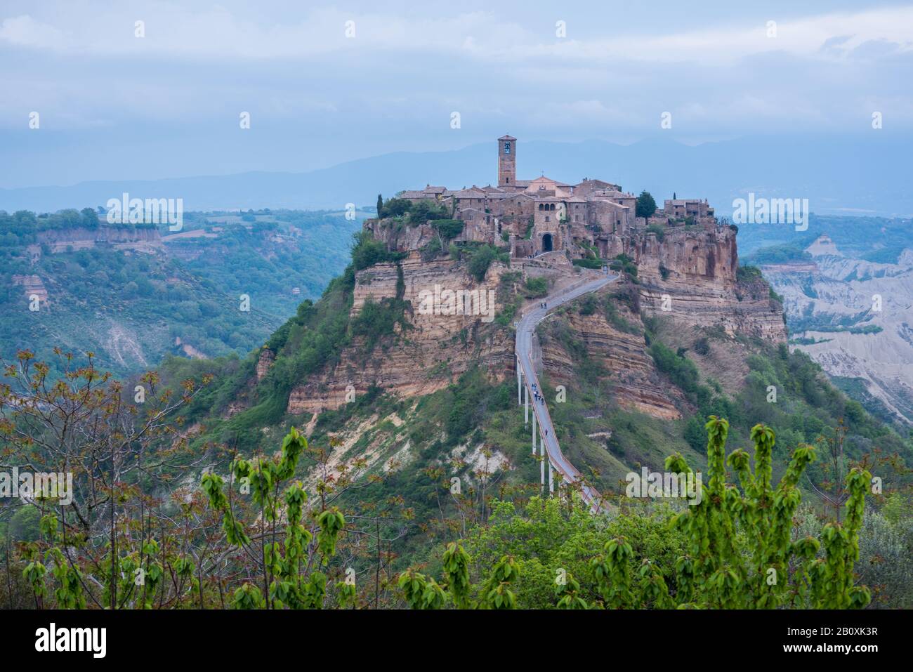 Blue hour at ghost town Civita di Bagnoregio in Lazio Italy at evening Stock Photo