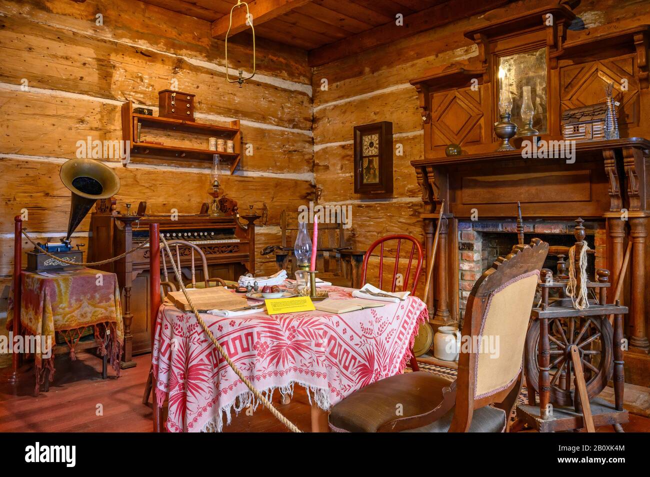 The Boede Family Homestead Log House at the Orcas Island Historical Museum in Eastsound, Orcas Island, Washington. Stock Photo