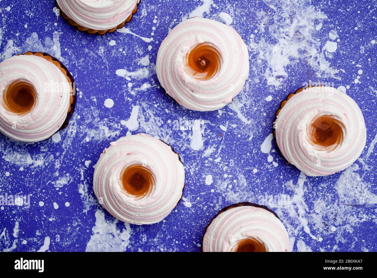 Brownie, whitepink marshmallows, jam, cookies, chocolate on a