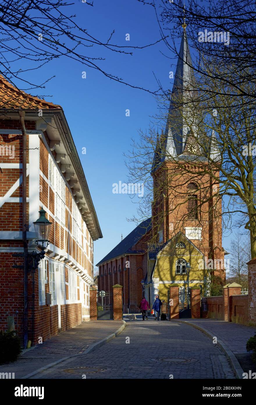 Martinskirche and Alte Wache in Ritzebüttel, Cuxhaven, Lower Saxony, Germany, Stock Photo
