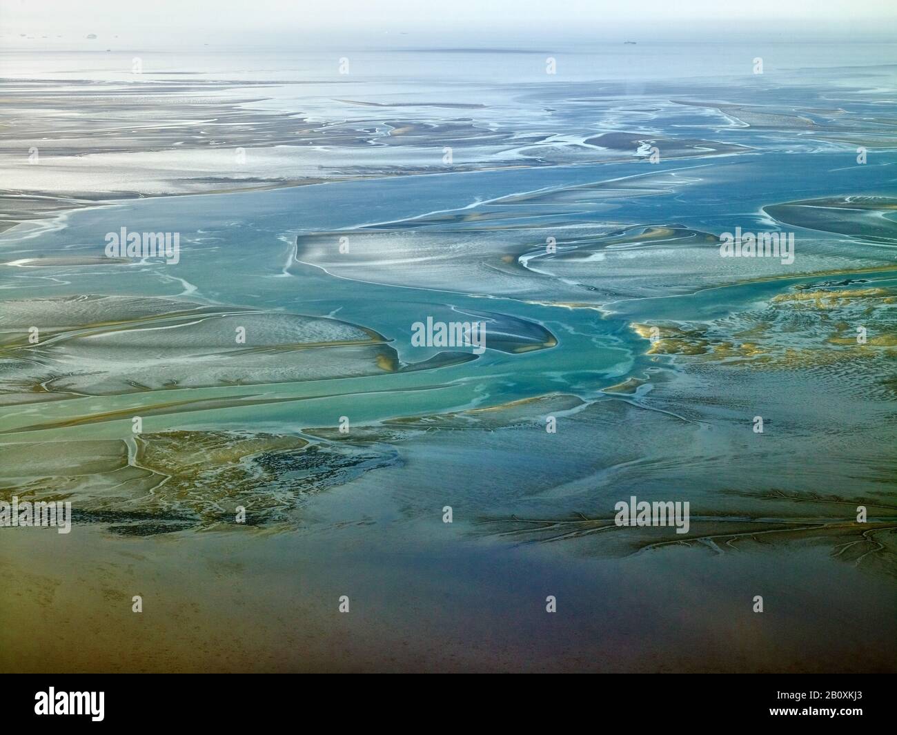 Hamburg Wadden Sea National Park at low tide, Cuxhaven, Lower Saxony, Germany, Stock Photo