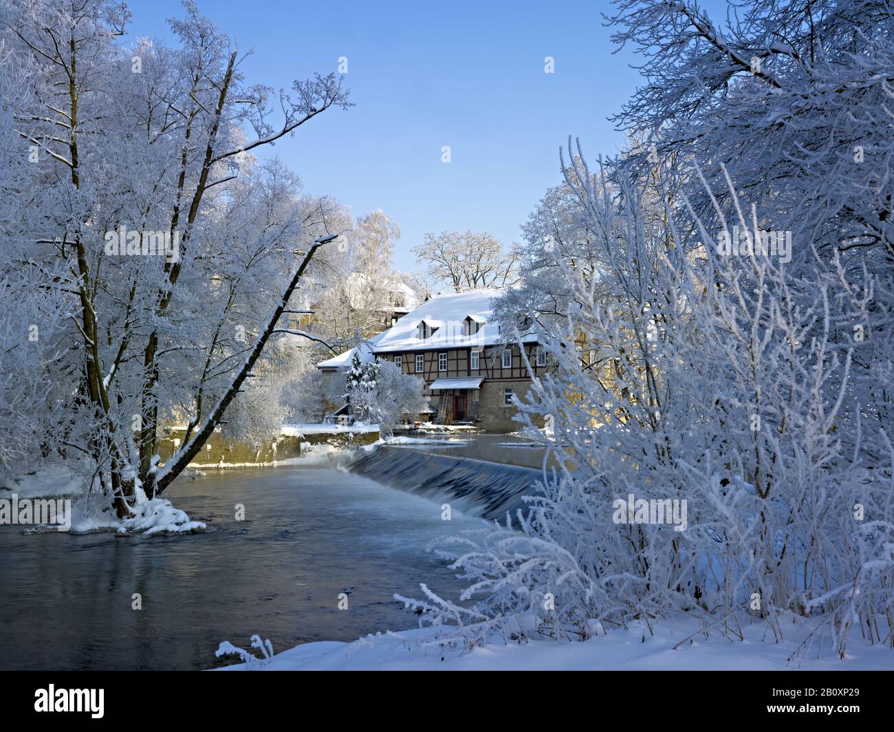 Watermill on the Ilm in Taubach near Weimar, Thuringia, Germany, Stock Photo