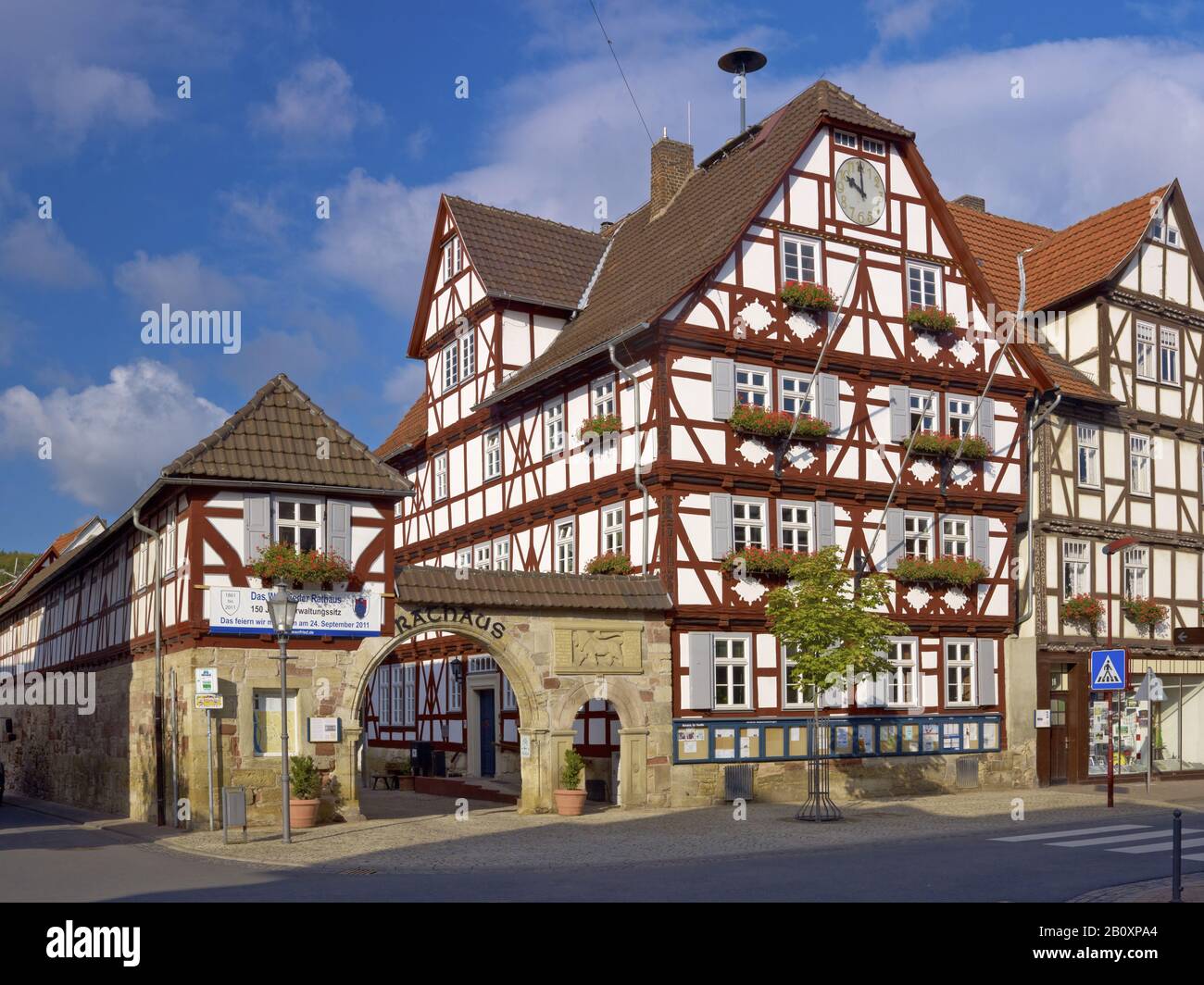 Town hall, Wanfried, Werra-Meißner district, Hesse, Germany, Stock Photo