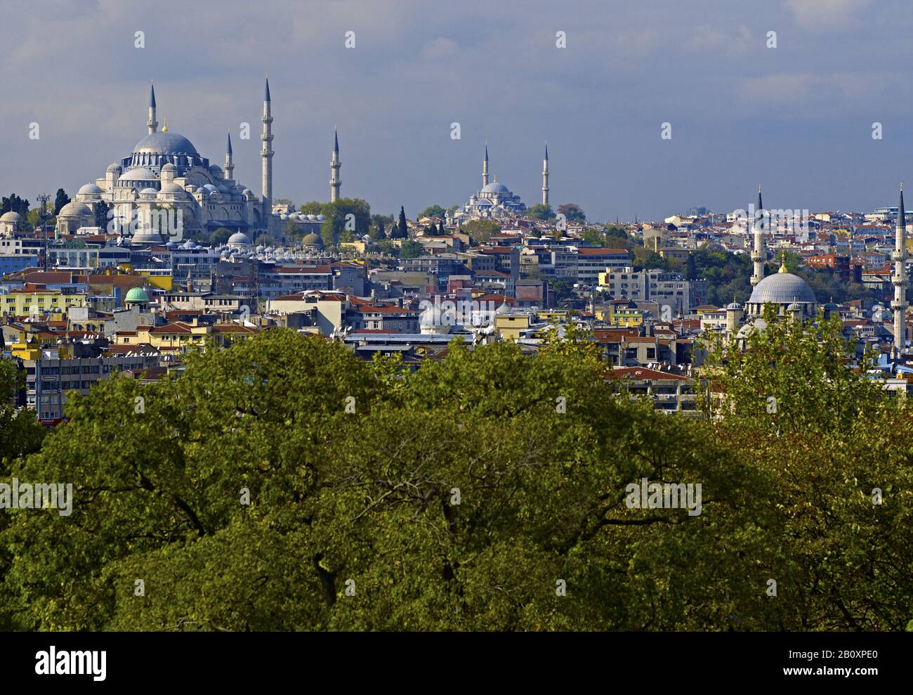 View over the old town with Sultan Süleyman- Mosque, Istanbul, Turkey, Stock Photo