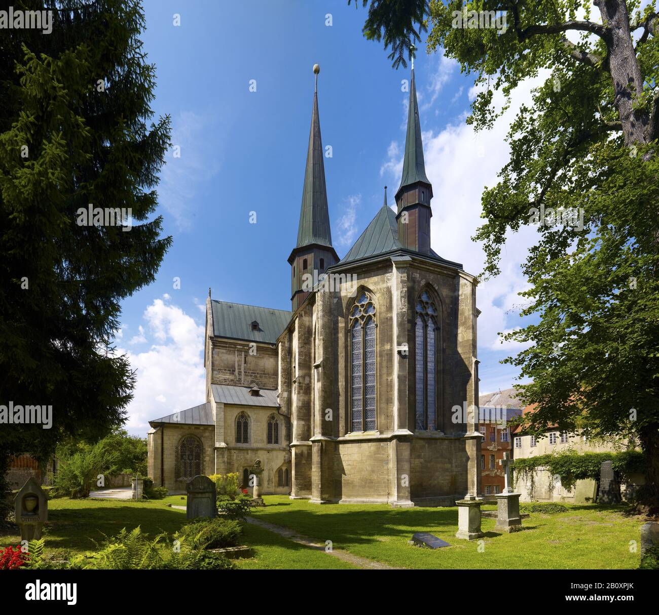 Abbey church from the east with historical cemetery, Schulpforte monastery, near Naumburg, Saxony-Anhalt, Germany, Stock Photo